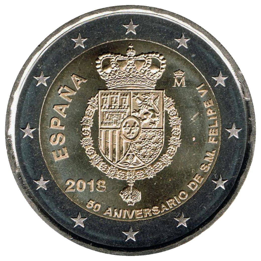 2 euros conmemorativa 50º Aniversario del Rey Felipe VI